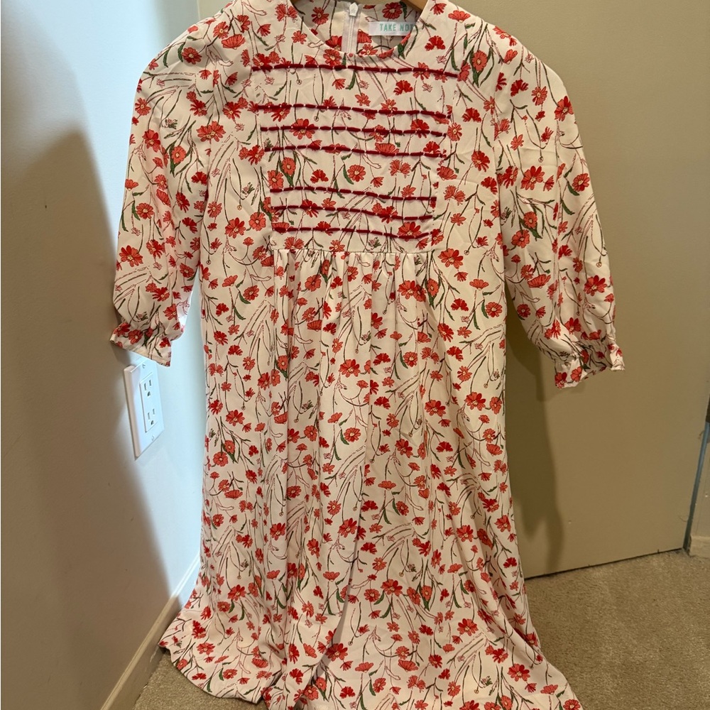 Floral Red and White Kids Dress
